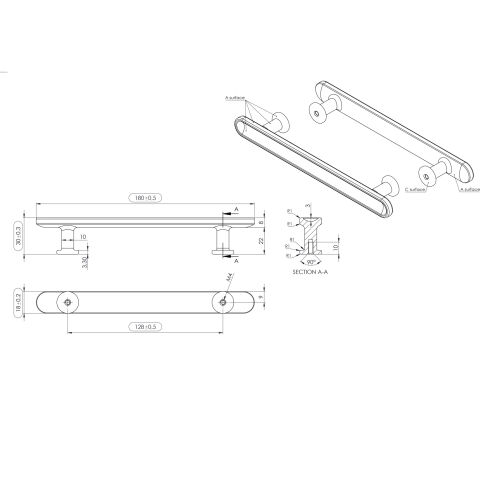 Greep Chateau Mat messing 128mm